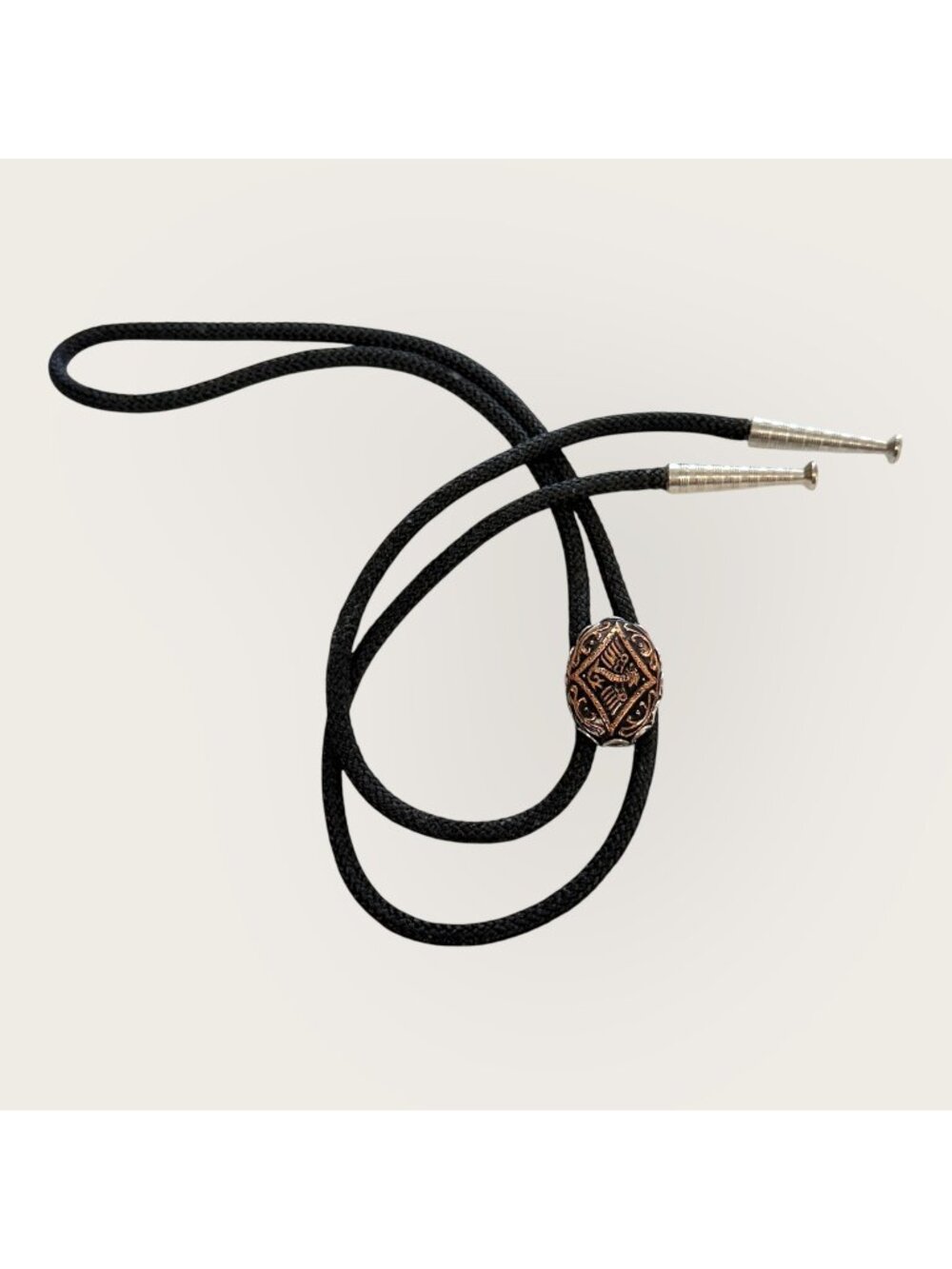 Western Bolo Tie With Ornate Metal Bird Slide and Tips Southwestern